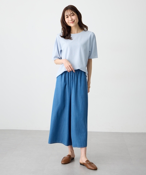 Petit Honfleur（プチオンフルール）の「【すご楽シリーズ】デニムワイドパンツ【ウエストゴム】（デニムパンツ・レディース・ネイビー/ブルー・M/L）」の11枚目の写真