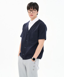 メンズ分厚いシャツレイヤード半袖Tシャツカーディガン型CXS26MKKT301 NAV