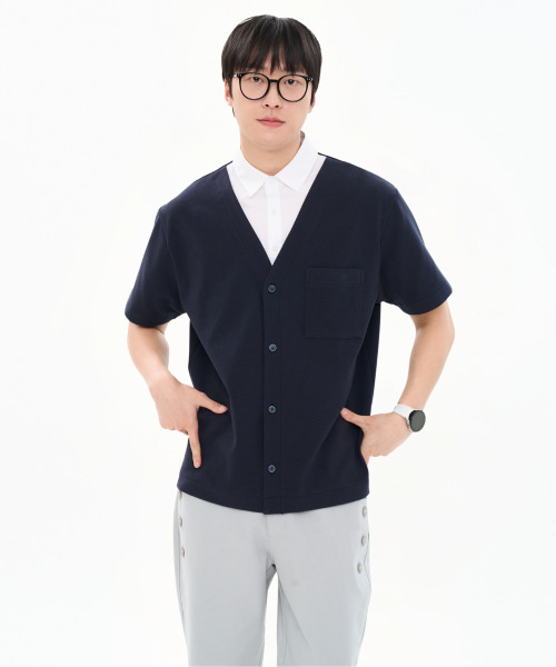 CUSTOMUS(カスタムアース)の「メンズ分厚いシャツレイヤード半袖Tシャツカーディガン型CXS26MKKT301 NAV(Tシャツ/カットソー・メンズ・ネイビー・X-LARGE/LARGE/MEDIUM)」の4枚目の写真