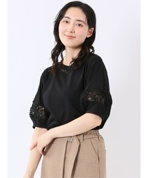 【レース ややゆったり】m.f.エディトリアル レディース クルーネック 半袖 プルオーバー