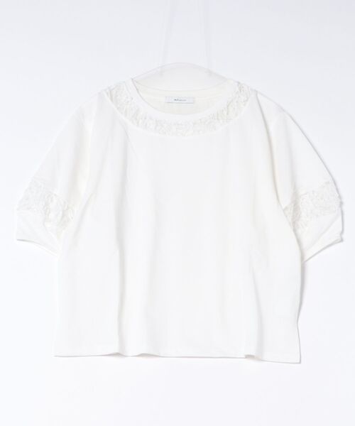 m.f.editorial（エムエフエディトリアル）の「【レース ややゆったり】m.f.エディトリアル レディース クルーネック 半袖 プルオーバー（Tシャツ/カットソー・レディース・アイボリー/ブラック・MEDIUM/LARGE）」の13枚目の写真