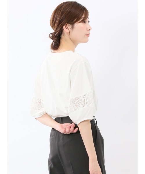 m.f.editorial（エムエフエディトリアル）の「【レース ややゆったり】m.f.エディトリアル レディース クルーネック 半袖 プルオーバー（Tシャツ/カットソー・レディース・アイボリー/ブラック・MEDIUM/LARGE）」の6枚目の写真