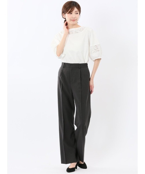 m.f.editorial（エムエフエディトリアル）の「【レース ややゆったり】m.f.エディトリアル レディース クルーネック 半袖 プルオーバー（Tシャツ/カットソー・レディース・アイボリー/ブラック・MEDIUM/LARGE）」の7枚目の写真