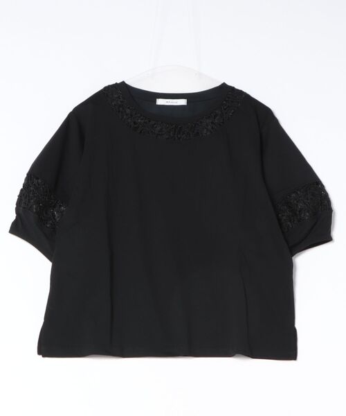 m.f.editorial（エムエフエディトリアル）の「【レース ややゆったり】m.f.エディトリアル レディース クルーネック 半袖 プルオーバー（Tシャツ/カットソー・レディース・アイボリー/ブラック・MEDIUM/LARGE）」の17枚目の写真