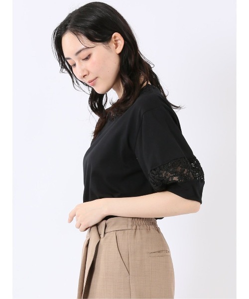 m.f.editorial（エムエフエディトリアル）の「【レース ややゆったり】m.f.エディトリアル レディース クルーネック 半袖 プルオーバー（Tシャツ/カットソー・レディース・アイボリー/ブラック・MEDIUM/LARGE）」の19枚目の写真