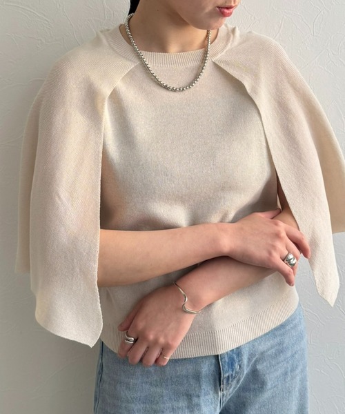 LHELBIE(レルビエ)の「【洗えるニット】ケープニットトップス(Tシャツ/カットソー・レディース・アイボリー/ブラック/グレイッシュベージュ・M)」の2枚目の写真