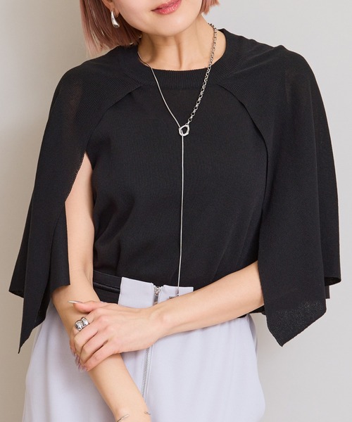 LHELBIE(レルビエ)の「【洗えるニット】ケープニットトップス(Tシャツ/カットソー・レディース・アイボリー/ブラック/グレイッシュベージュ・M)」の3枚目の写真