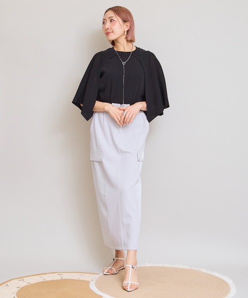 LHELBIE(レルビエ)の「【洗えるニット】ケープニットトップス(Tシャツ/カットソー・レディース・アイボリー/ブラック/グレイッシュベージュ・M)」の8枚目の写真
