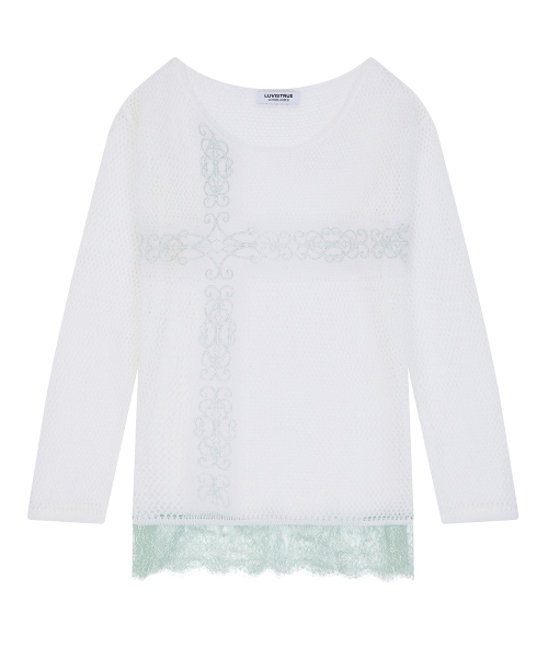 LUVISTRUE（ラヴイズトゥルー）の「SY LACE NET KNIT(WHITE)（ニット/セーター・レディース・その他・FREE）」の2枚目の写真