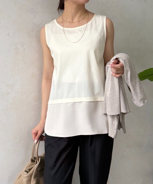 Jena espace merveilleux(ジェナ エスパスメルヴェイユ)の「裾ツイルタンクトップ(Tシャツ/カットソー・レディース・ベージュ/オフホワイト・FREE)」の1枚目の写真