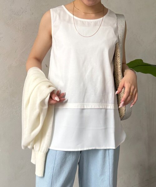 Jena espace merveilleux(ジェナ エスパスメルヴェイユ)の「裾ツイルタンクトップ(Tシャツ/カットソー・レディース・ベージュ/オフホワイト・FREE)」の2枚目の写真