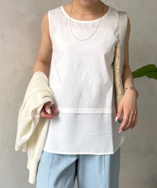 Jena espace merveilleux(ジェナ エスパスメルヴェイユ)の「裾ツイルタンクトップ(Tシャツ/カットソー・レディース・ベージュ/オフホワイト・FREE)」の4枚目の写真