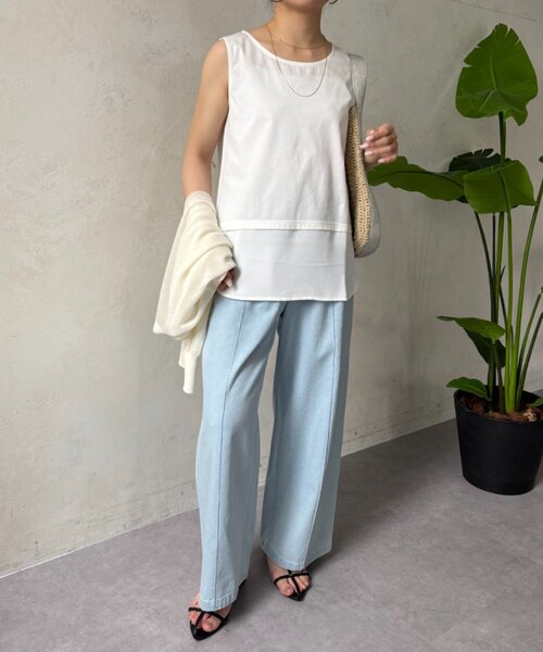 Jena espace merveilleux(ジェナ エスパスメルヴェイユ)の「裾ツイルタンクトップ(Tシャツ/カットソー・レディース・ベージュ/オフホワイト・FREE)」の5枚目の写真