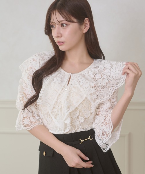 Ambre Neige（アンブルネージュ）の「ruffle frill lace blouse / ラッフルフリルレースブラウス（シャツ/ブラウス・レディース・オフホワイト/アイボリー・FREE）」の10枚目の写真