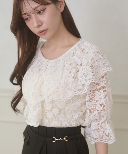 Ambre Neige（アンブルネージュ）の「ruffle frill lace blouse / ラッフルフリルレースブラウス（シャツ/ブラウス・レディース・オフホワイト/アイボリー・FREE）」の11枚目の写真