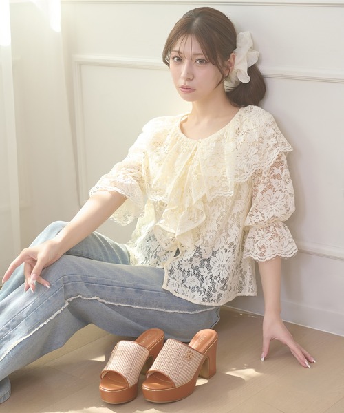 Ambre Neige（アンブルネージュ）の「ruffle frill lace blouse / ラッフルフリルレースブラウス（シャツ/ブラウス・レディース・オフホワイト/アイボリー・FREE）」の19枚目の写真