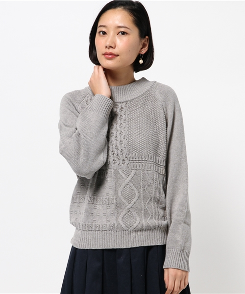 ikka（イッカ）の「5Gパッチワークニットプルオーバー（ニット/セーター・レディース・イエロー/オフホワイト/グレー・LARGE/MEDIUM）」の3枚目の写真