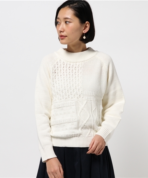 ikka（イッカ）の「5Gパッチワークニットプルオーバー（ニット/セーター・レディース・イエロー/オフホワイト/グレー・LARGE/MEDIUM）」の2枚目の写真