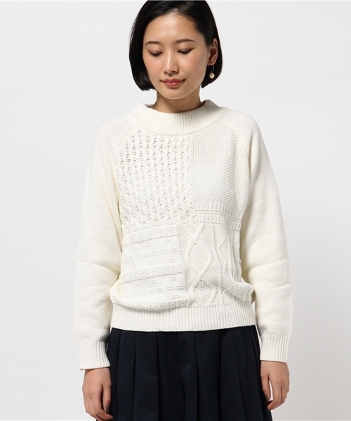 ikka（イッカ）の「5Gパッチワークニットプルオーバー（ニット/セーター・レディース・イエロー/オフホワイト/グレー・LARGE/MEDIUM）」の4枚目の写真