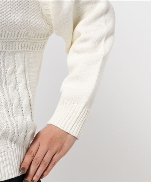 ikka（イッカ）の「5Gパッチワークニットプルオーバー（ニット/セーター・レディース・イエロー/オフホワイト/グレー・LARGE/MEDIUM）」の9枚目の写真