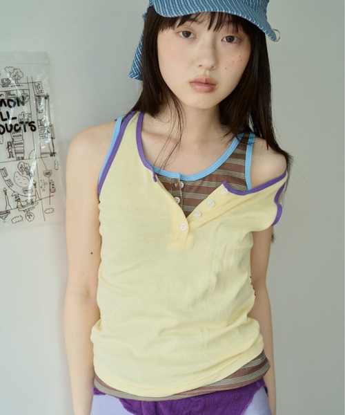 common gull products.(コモンガルプロダクツ)の「しるしのついたひとえふたえパックタンク(タンクトップ・レディース・ネイビー/ブラウン系/ミント/サックスブルー系/レッド系1/レッド系・フリー)」の2枚目の写真