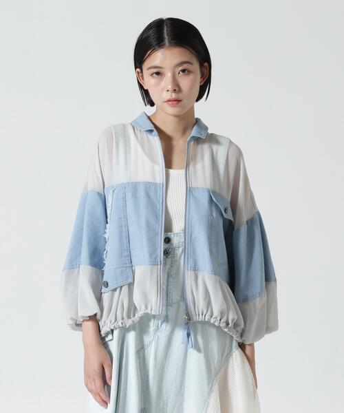 AULA AILA(アウラアイラ)の「AULA AILA/アウラアイラ/DENIM COMBINATION BLOUSON(その他アウター・レディース・ブルー/ブラック・0)」の2枚目の写真
