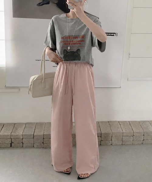 DAY CLOSET(デイ クローゼット)の「【大きいサイズ有/ゴム紐調節可】淡色ゆったりシルエット。リネンイージーワイドパンツ レディース(スウェットパンツ・レディース・ライトブルー/アイボリー/ピンク/ダークネイビー・L/M/XL)」の7枚目の写真