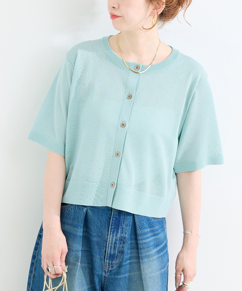 B.C STOCK(ベーセーストック)の「手洗い可 / シアー半袖カーディガン(カーディガン/ボレロ・レディース・ブラック/オレンジ/サックスブルー・FREE)」の3枚目の写真