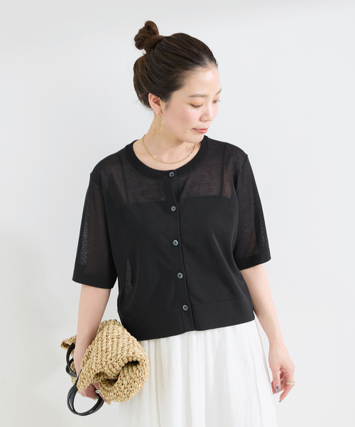 B.C STOCK(ベーセーストック)の「手洗い可 / シアー半袖カーディガン(カーディガン/ボレロ・レディース・ブラック/オレンジ/サックスブルー・FREE)」の16枚目の写真