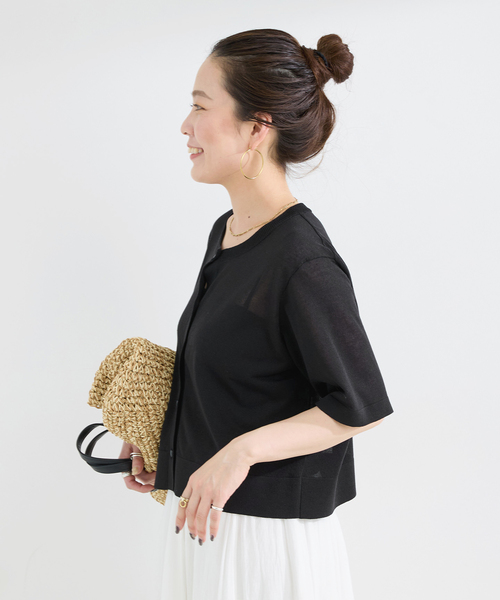 B.C STOCK(ベーセーストック)の「手洗い可 / シアー半袖カーディガン(カーディガン/ボレロ・レディース・ブラック/オレンジ/サックスブルー・FREE)」の17枚目の写真
