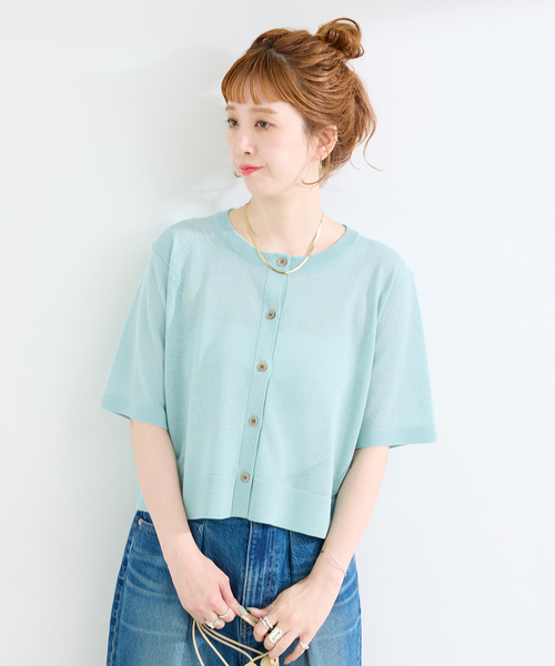 B.C STOCK(ベーセーストック)の「手洗い可 / シアー半袖カーディガン(カーディガン/ボレロ・レディース・ブラック/オレンジ/サックスブルー・FREE)」の22枚目の写真