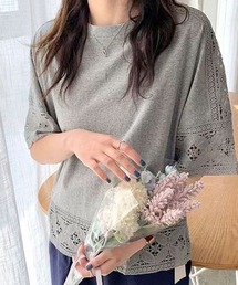 レーススリーブ×ヘムデザインTシャツ