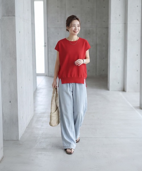 STYLE DELI（スタイルデリ）の「【selection】ハリ感スムースフレンチプルオーバー（Tシャツ/カットソー・レディース・ホワイト/レッド/グリーン・FREE）」の11枚目の写真