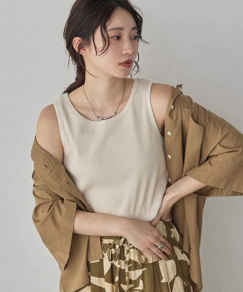 hunch（ハンチ）の「製品染め ピグメントリブタンクトップ（タンクトップ・レディース・ブラウン/ブルーパープル/アイボリー/チャコール・FREE）」の9枚目の写真
