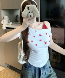 キャミ×ワンショルダー星柄Tシャツ