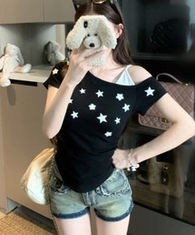 キャミ×ワンショルダー星柄Tシャツ