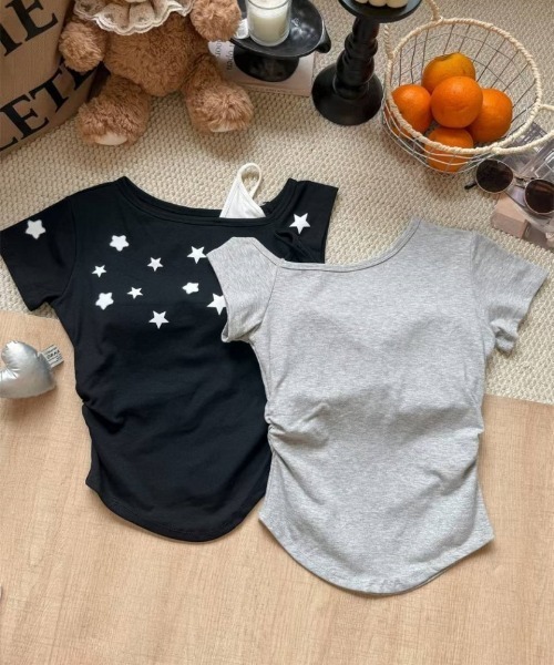 Ritzy(リッツィー)の「キャミ×ワンショルダー星柄Tシャツ(Tシャツ/カットソー・レディース・ホワイト/イエロー/ブラック/グレー・FREE)」の16枚目の写真