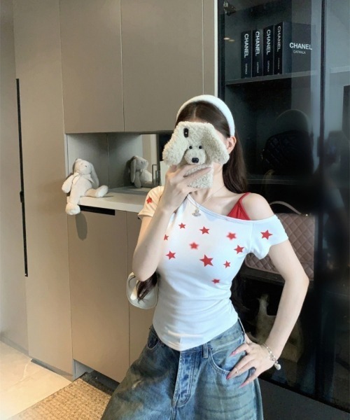 Ritzy(リッツィー)の「キャミ×ワンショルダー星柄Tシャツ(Tシャツ/カットソー・レディース・ホワイト/イエロー/ブラック/グレー・FREE)」の11枚目の写真