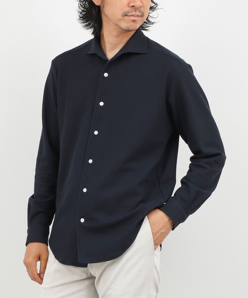 NOLLEY’S（ノーリーズ）の「《ビジカジ対応》ケーブルニットシャツ イタリアンカラー 26AW（シャツ/ブラウス・メンズ・ネイビー/ベージュ/ブラック/ホワイト・XL/L/M/S）」の4枚目の写真