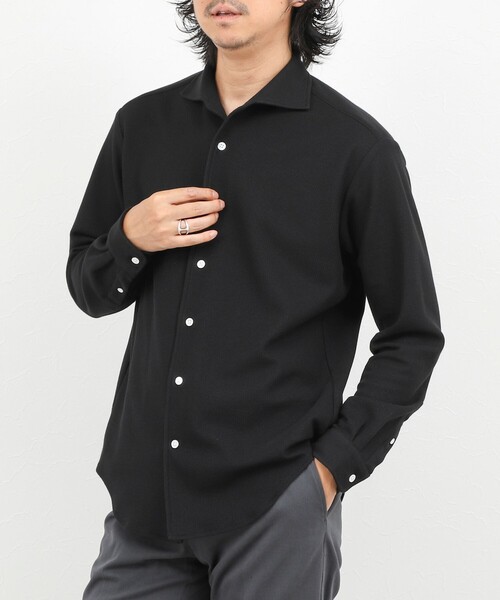 NOLLEY’S（ノーリーズ）の「《ビジカジ対応》ケーブルニットシャツ イタリアンカラー 26AW（シャツ/ブラウス・メンズ・ネイビー/ベージュ/ブラック/ホワイト・XL/L/M/S）」の2枚目の写真