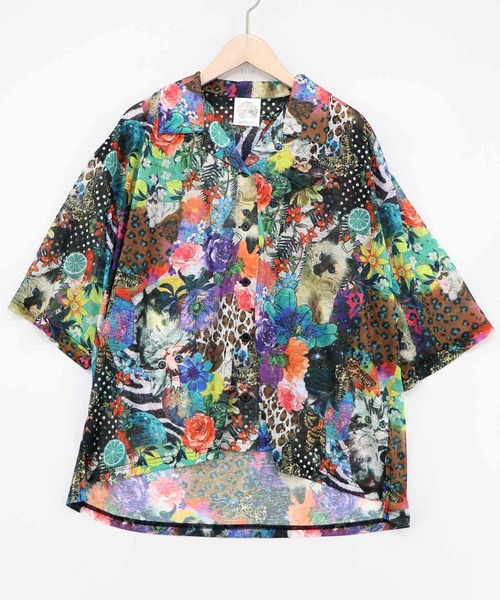 ScoLar(スカラー)の「162726:スカラー ポスターコラージュ柄or花ネコ柄シャツ(シャツ/ブラウス・レディース・ブラック/アイボリー・M)」の16枚目の写真
