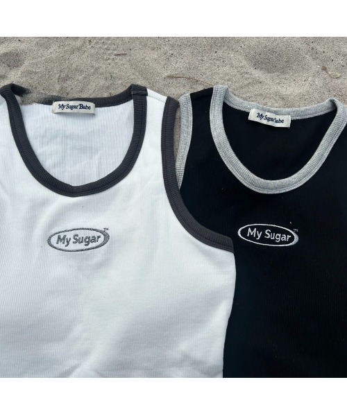 My sugar Babe（マイシュガーベイブ）の「metal logo American sleeve tank top（タンクトップ・メンズ・オフホワイト/ブラック・フリー）」の3枚目の写真