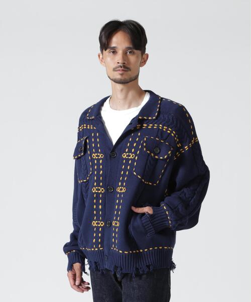 BEAVER(ビーバー)の「B omnivore/ビーオムニボー HANDSTITCH CABLE KNIT JKT ハンドステッチケーブルニットジャケット(ニット/セーター・メンズ・ホワイト/ブラック/ネイビー/ブラウン・M/L)」の4枚目の写真