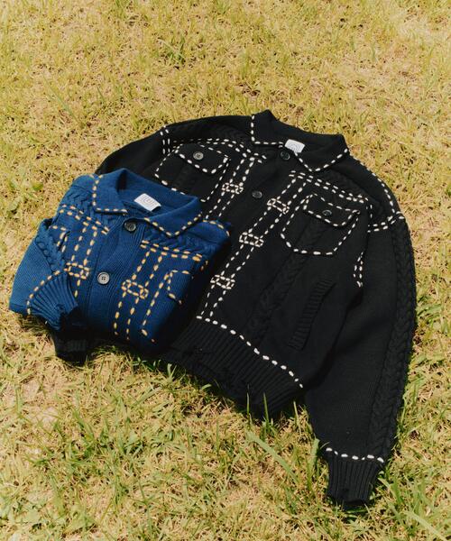 BEAVER(ビーバー)の「B omnivore/ビーオムニボー HANDSTITCH CABLE KNIT JKT ハンドステッチケーブルニットジャケット(ニット/セーター・メンズ・ホワイト/ブラック/ネイビー/ブラウン・M/L)」の2枚目の写真