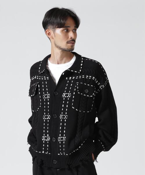 BEAVER(ビーバー)の「B omnivore/ビーオムニボー HANDSTITCH CABLE KNIT JKT ハンドステッチケーブルニットジャケット(ニット/セーター・メンズ・ホワイト/ブラック/ネイビー/ブラウン・M/L)」の5枚目の写真