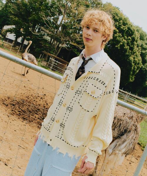 BEAVER(ビーバー)の「B omnivore/ビーオムニボー HANDSTITCH CABLE KNIT JKT ハンドステッチケーブルニットジャケット(ニット/セーター・メンズ・ホワイト/ブラック/ネイビー/ブラウン・M/L)」の12枚目の写真