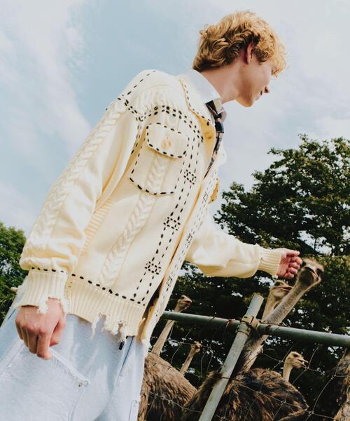 BEAVER(ビーバー)の「B omnivore/ビーオムニボー HANDSTITCH CABLE KNIT JKT ハンドステッチケーブルニットジャケット(ニット/セーター・メンズ・ホワイト/ブラック/ネイビー/ブラウン・M/L)」の13枚目の写真