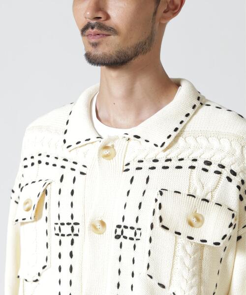 BEAVER(ビーバー)の「B omnivore/ビーオムニボー HANDSTITCH CABLE KNIT JACKET ハンドステッチケーブルニットジャケット(ニット/セーター・メンズ・ホワイト/ブラック/ネイビー/ブラウン・M/L)」の9枚目の写真
