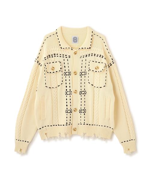 BEAVER(ビーバー)の「B omnivore/ビーオムニボー HANDSTITCH CABLE KNIT JACKET ハンドステッチケーブルニットジャケット(ニット/セーター・メンズ・ホワイト/ブラック/ネイビー/ブラウン・M/L)」の10枚目の写真