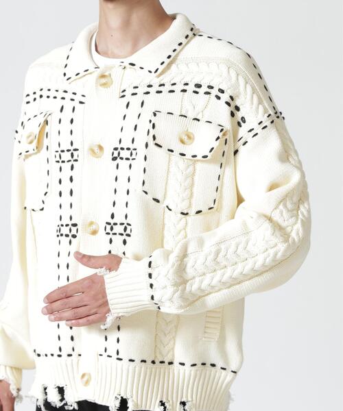 BEAVER(ビーバー)の「B omnivore/ビーオムニボー HANDSTITCH CABLE KNIT JACKET ハンドステッチケーブルニットジャケット(ニット/セーター・メンズ・ホワイト/ブラック/ネイビー/ブラウン・M/L)」の15枚目の写真